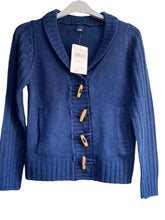 Load image into Gallery viewer, Boys Navy Open Collar Toggle Buttons Thick Cable Knit Longsleeve Cardigans
