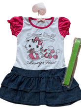 Load image into Gallery viewer, Girls Cerise & White Sweet Doll Print Plus Belt Dress