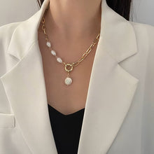 Load image into Gallery viewer, Ladies Elegant Stainless Steel Chain Baroque Pearl Pendant Party Necklace