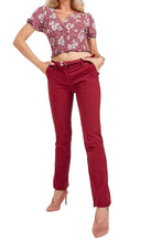 Load image into Gallery viewer, Ladies Wine Belted Skinny Fit Soft Cotton Rich Stretchy Mid Rise Trouser