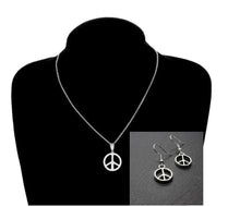 Load image into Gallery viewer, Ladies Tibetan Silver Peace Hook Dangling Earring & Pendant Necklace