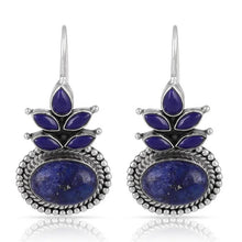 Load image into Gallery viewer, Ladies Sterling Silver Blue Ethnic Round Lapis Gemstone Vintage Dangle Earrings