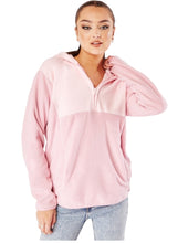 Load image into Gallery viewer, Ladies Pink Colour Block Fleece Hoodie Sweatshirt