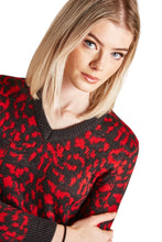 Load image into Gallery viewer, Ladies Black & Magenta Ribbed V-Neck Knitted Jumper