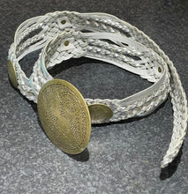 Load image into Gallery viewer, Ladies Silver Faux Leather Plaid Wide Brass Gold Round Pin Buckle Waist Woven Belt