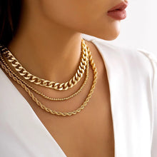 Load image into Gallery viewer, Ladies Gold Plated Triple Chunky Cuban Link Bead Rope Chain Sets