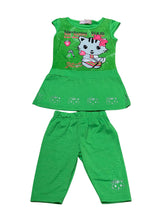 Load image into Gallery viewer, Girls Lime Green Kitty Cap Sleeve Top & Leggings Sets