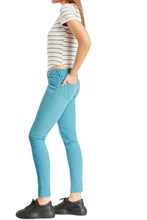 Load image into Gallery viewer, Ladies Light Teal Low Waist Cotton Rich Stretchy Jeans