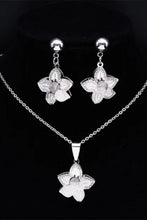 Load image into Gallery viewer, Ladies Silver Stainless Steel Flower Hollow Earrings Pendant Chain Necklace Sets