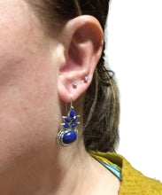 Load image into Gallery viewer, Ladies Sterling Silver Blue Ethnic Round Lapis Gemstone Vintage Dangle Earrings
