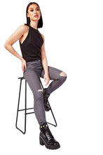 Load image into Gallery viewer, Ladies Ash Ankle High Waist Raw Hem Stretchy Denim Jeggings