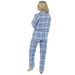 Ladies Foxbury Blue Checked Traditional Button Up Pyjamas