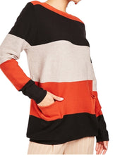 Load image into Gallery viewer, Ladies Beige Multi Large Stripe Lurex Colour Block Jumper