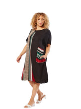 Load image into Gallery viewer, Ladies Black Multi Contrasted Stripe Curve Shortsleeve Dress