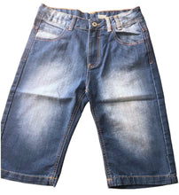 Load image into Gallery viewer, Boys Blue Contrast Threading Stone Washed Whisker 3/4 Denim Shorts