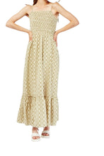 Load image into Gallery viewer, Multi Diamond Pattern Shirred Bodice Cotton Maxi Tie Strap Dress