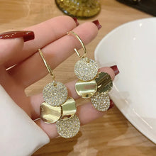 Load image into Gallery viewer, Ladies Gold Plated Overlay Circles Inlaid Crystals Dangle Earrings