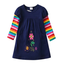 Load image into Gallery viewer, Girls Navy Pretty Things Flower Embroidery Cotton Dress