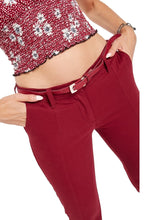Load image into Gallery viewer, Ladies Wine Belted Skinny Fit Soft Cotton Rich Stretchy Mid Rise Trouser