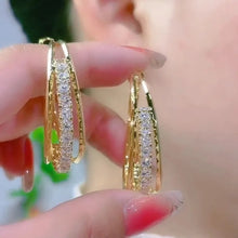Load image into Gallery viewer, Ladies Gold Oval Luxury Inlaid Mid Crystal Dazzling Hoop Womens Earrings
