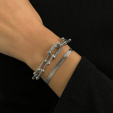 Load image into Gallery viewer, Ladies Silver Copper Chain Interlock Link Crsytal 2Pc Bracelets