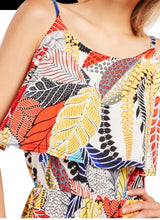 Load image into Gallery viewer, Ladies Multi Color Leaf Print Overlay Adjustable Strap Stretchy Jumpsuits