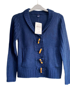 Boys Navy Open Collar Toggle Buttons Thick Cable Knit Longsleeve Cardigans