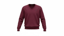 Load image into Gallery viewer, Mens Burgundy Soft Knitted Cotton Rich V-Neck Ribbed Long Sleeve Jumper