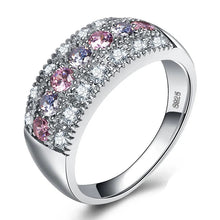 Load image into Gallery viewer, Ladies 925 Sterling Silver 3 Rows Pink & White AAA Zircon Crystals Rings