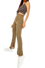 Load image into Gallery viewer, Ladies Olive High Waist Side Slit Hem Stretch Full Length Trousers