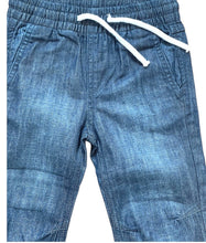 Load image into Gallery viewer, Boys Light Dark Blue Wash Elasticated Waist Cotton Cuffed Hem Jogger Denim Jeans