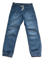 Load image into Gallery viewer, Boys Light Dark Blue Wash Elasticated Waist Cotton Cuffed Hem Jogger Denim Jeans