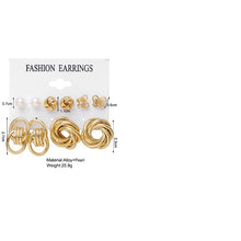 Load image into Gallery viewer, Ladies Gold Plated Twirl Cutout Butterfly Hoop Faux Pearl 5 Pair Earrings