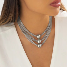 Load image into Gallery viewer, Ladies Silver Round Bead Chocker 3Tier Multilayer Party Necklace