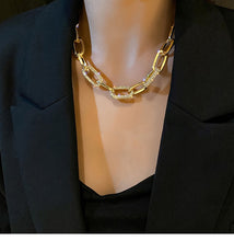 Load image into Gallery viewer, Ladies Gold Silver Thick Rectangular Link Chain Crystal Choker Necklace