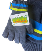 Load image into Gallery viewer, Boys Moshie Monsters Navy Stripe Hat Glove and Scarf 3 Piece Set