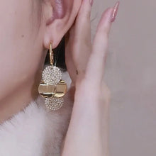 Load image into Gallery viewer, Ladies Gold Plated Overlay Circles Inlaid Crystals Dangle Earrings