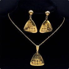 Load image into Gallery viewer, Ladies Gold Flower of Life Stainless Steel Hollow Earring Pendant Necklace Set