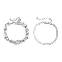 Load image into Gallery viewer, Ladies Silver Copper Chain Interlock Link Crsytal 2Pc Bracelets