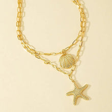 Load image into Gallery viewer, Ladies Gold Plated 2 Layers Starfish Shell Pendants Link Chain Necklace
