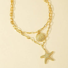Load image into Gallery viewer, Ladies Gold Plated 2 Layers Starfish Shell Pendants Link Chain Necklace
