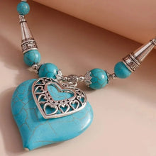 Load image into Gallery viewer, Ladies Silver Turquoise Beads Heart Pendant & Ring Set