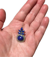 Load image into Gallery viewer, Ladies Sterling Silver Blue Ethnic Round Lapis Gemstone Vintage Dangle Earrings