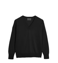 Load image into Gallery viewer, Ladies Black Pure Cotton Wide Ribbed V-Neck Jumpers