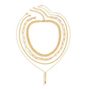 Ladies 18K Gold Plated 4Pcs Geometric Spiral Stick Pendant Necklace