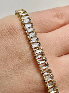 Ladies Gold Rectangle Stainless Steel Cubic Zirconia Adjustable Chain Bracelets