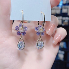 Load image into Gallery viewer, Ladies Purple Blue Crystal Flower Waterdrop Dangle Earrings