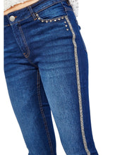 Load image into Gallery viewer, Ladies Blue Denim Mid Rise Stretchy Side Lurex Jeans