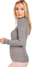 Load image into Gallery viewer, Ladies Grey Ribbed Roll High Neck Turtleneck Jumper
