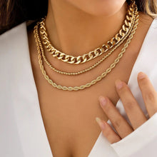 Load image into Gallery viewer, Ladies Gold Plated Triple Chunky Cuban Link Bead Rope Chain Sets